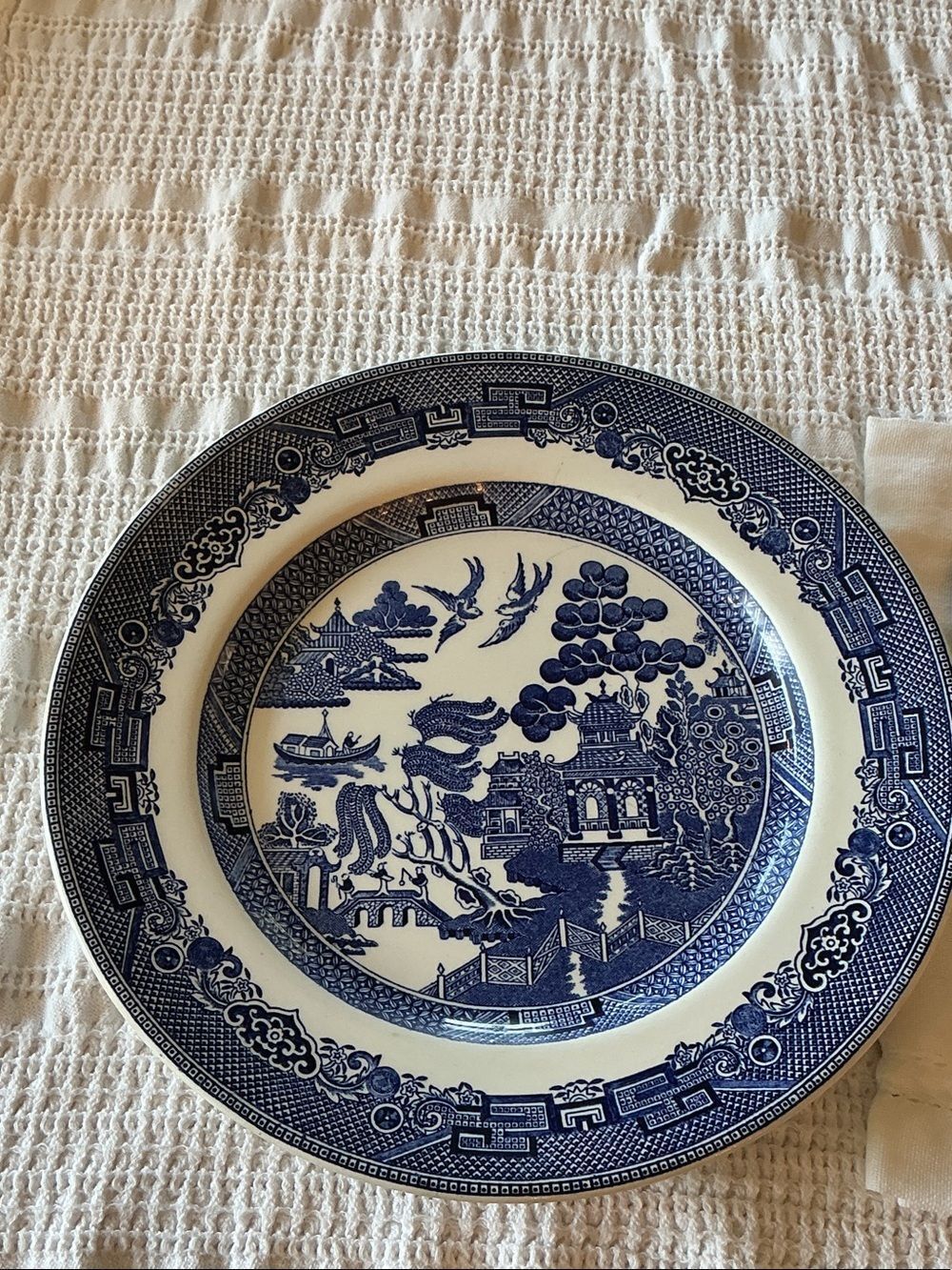 Blue and White Willow-Pattern Dinner Plate by Johnson Brothers Classic Porcelain